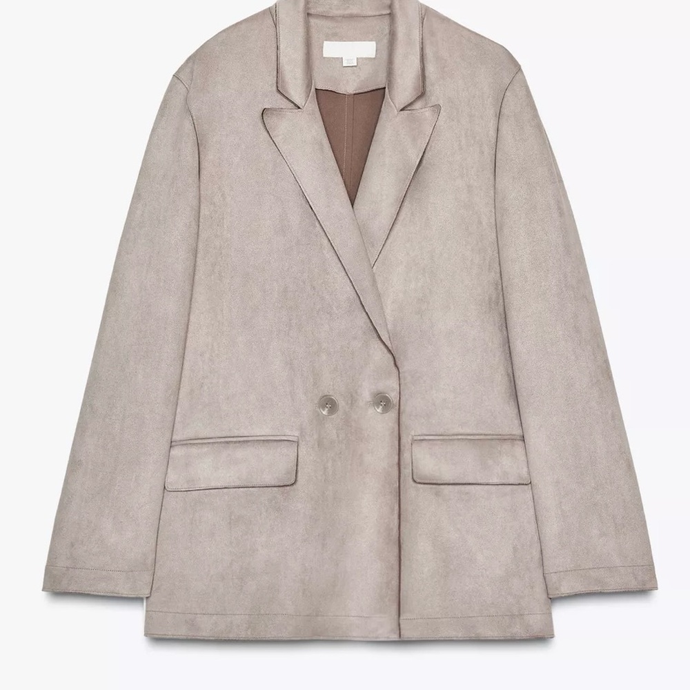 Zara Women's Taupe Double-Breasted Blazer